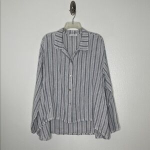 Bryn Walker White Blue Striped Mirren Tunic Shirt Oversize 100% Linen Medium